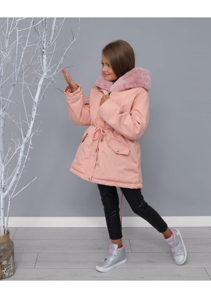 Kız Çocuk Yaka Tak Çıkar Ithal Kürklü Kapişonlu Içi Peluş Su Geçirmez Mont modelleri