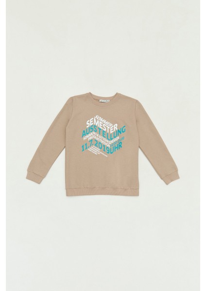 Yazı Baskılı Bisiklet Yaka Erkek Çocuk Sweatshirt