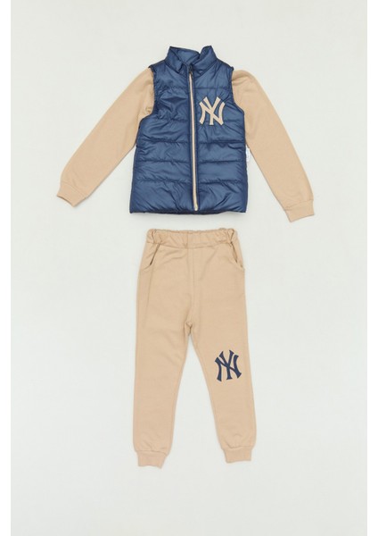 Ny Nakışlı Yelekli 3 Lü Jogger Erkek Çocuk Takım