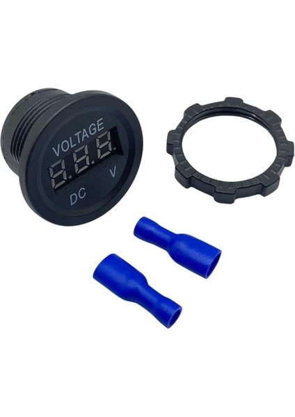 12V-24V Dijital Voltmetre (Düz Tip) (Mavi Işık) (28 Mm)