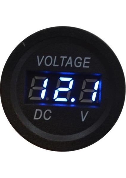 12V-24V Dijital Voltmetre (Düz Tip) (Mavi Işık) (28 Mm)