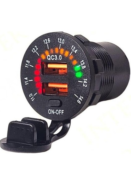 12V-24V DİJİTAL VOLTMETRE+ŞARJ CİHAZLI (USB X2) (3 A) (OFF-ON ANAHTARLIİ) (IŞIKLI) (28 MM)