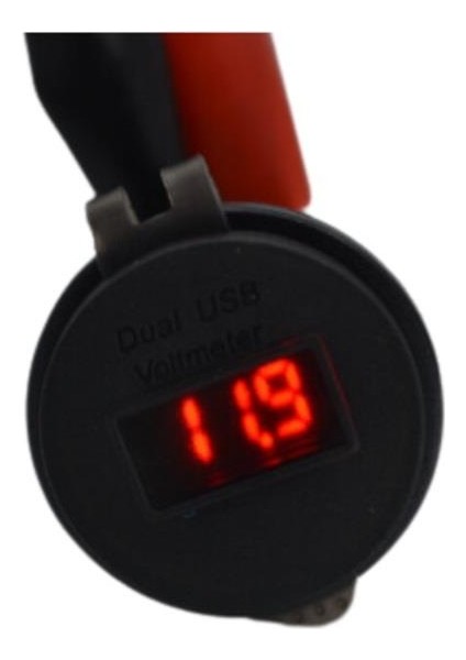 12V-24V DİJİTAL VOLTMETRE+ŞARJ CİHAZI (USB X 2) (1A/2.1A) (KIRMIZI IŞIK) (28 MM)