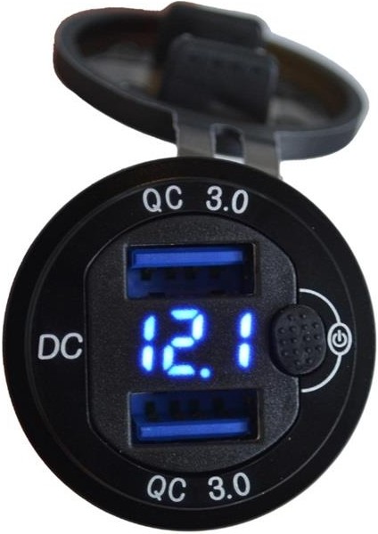 12V-24V DİJİTAL VOLTMETRE+ŞARJ CİHAZLI (USB X2) (3 A) (OFF-ON ANAHTARLIİ) (MAVİ IŞIK) (28 MM)