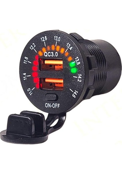 12V-24V DİJİTAL VOLTMETRE+ŞARJ CİHAZLI (USB X2) (3 A) (OFF-ON ANAHTARLIİ) (IŞIKLI) (28 MM)