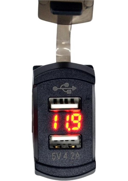 12V-24V DİJİTAL VOLTMETRE+ŞARJ CİHAZLI (USB X 2) (4.2A) (ANAHTAR TİPİ) (KIRMIZI IŞIK)