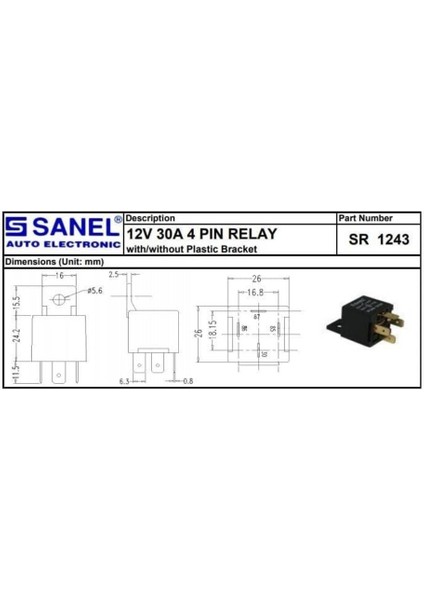 12V Röle 4 Uçlu 30 A (Ayaklı)