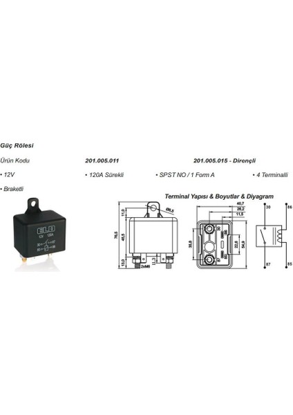 12V RÖLE 4 UÇLU 120 A (BÜYÜK TİP) (TOZ KORUMALI)