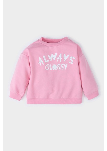 Kız Bebek Bisiklet Yaka Baskılı Sweatshirt D8548A525SP