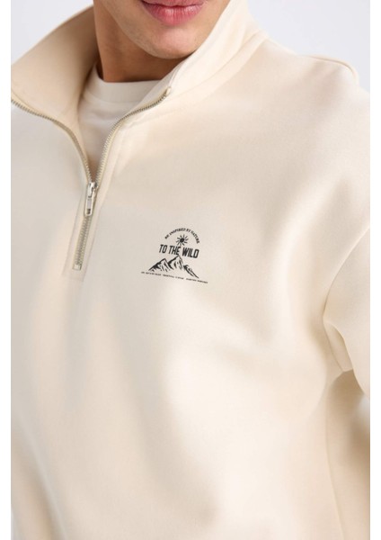 Comfort Regular Fit Rahat Kalıp Fermuarlı Dik Yaka Baskılı Sweatshirt C6132AX25SP