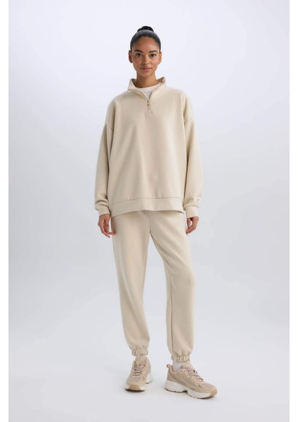 DeFacto Fit Standart Fit Yarım Fermuarlı Skuba Dalgıç Kumaş Sporcu Sweatshirt D7120AX25SP