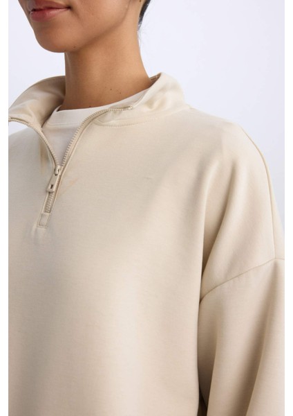 DeFacto Fit Standart Fit Yarım Fermuarlı Skuba Dalgıç Kumaş Sporcu Sweatshirt D7120AX25SP