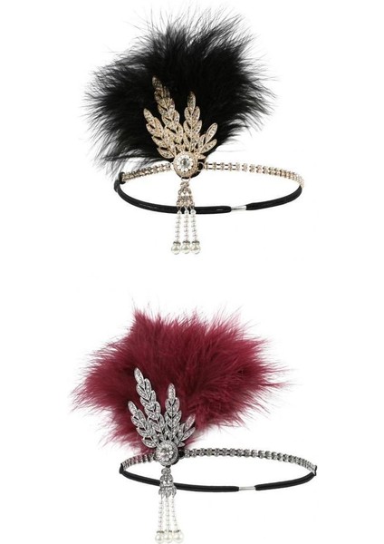 Vintage Bandı Tüylü Fascinator Kırmızı (Yurt Dışından)