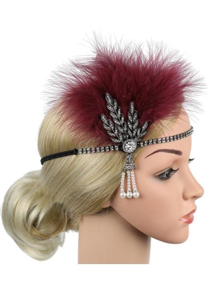 Vintage Bandı Tüylü Fascinator Kırmızı (Yurt Dışından)