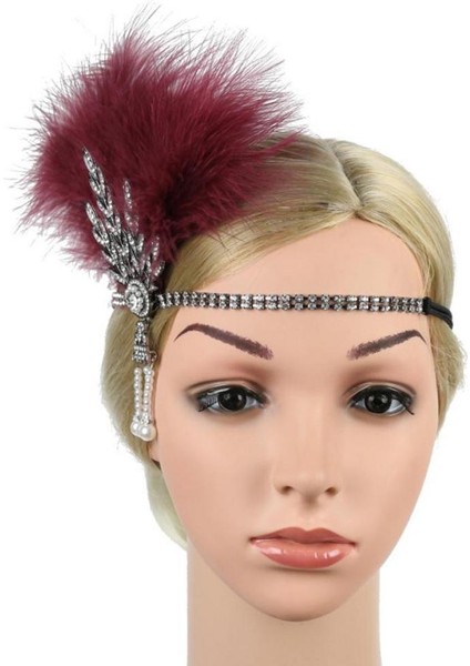 Vintage Bandı Tüylü Fascinator Kırmızı (Yurt Dışından)
