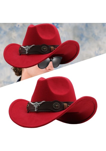 Cowgirl Şapkası Nefes Alabilir Sıradan Kovboy Şapkası Kadınlar Için Erkekler Kısa Geziler Kırmızı (Yurt Dışından)