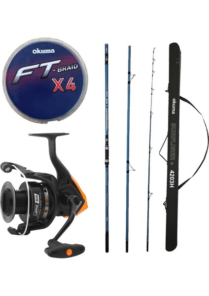 Yekoutdoor Profesyonel Olta Seti Okuma Surfliner+ Surf 420CM 100-250GR 3 Parça Olta Kamışı&okuma Jaw-55 3+1bb Olta Makinesi