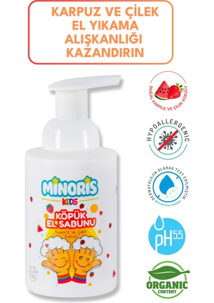 Kids Organik Köpük El Sabunu Karpuz Çilek Kokulu 300 ml