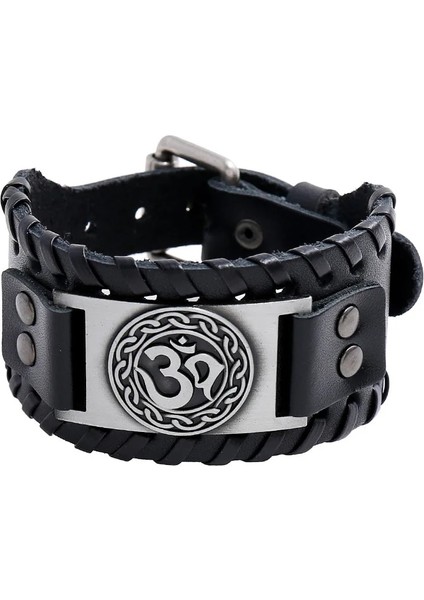 NO.84009 Beden Zorcvens Punk Vintage Norveç Valknut Muska Deri Bileklik Üçgen Viking Bileklik Runes Erkek Bileklik (Yurt Dışından)