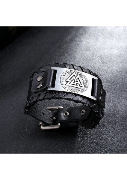 NO.84009 Beden Zorcvens Punk Vintage Norveç Valknut Muska Deri Bileklik Üçgen Viking Bileklik Runes Erkek Bileklik (Yurt Dışından) modelleri