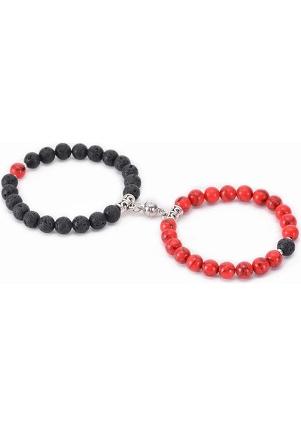 No.15 Boyutu 2021 Yeni Moda Doğal Beyaz Howlite Boncuk Bileklik Mıknatıs Kalp Şeklinde Çift Bilezik Mesafe Taş Bilezik Takı Hediyeler (Yurt Dışından)