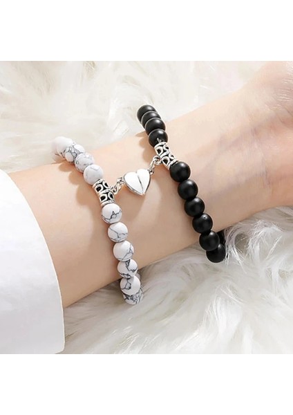 No.15 Boyutu 2021 Yeni Moda Doğal Beyaz Howlite Boncuk Bileklik Mıknatıs Kalp Şeklinde Çift Bilezik Mesafe Taş Bilezik Takı Hediyeler (Yurt Dışından) modelleri