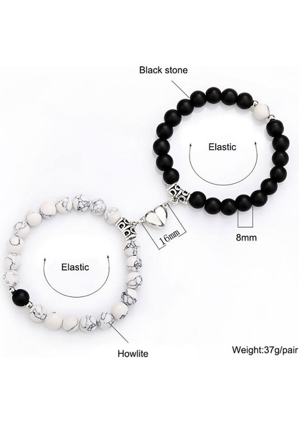 No.15 Boyutu 2021 Yeni Moda Doğal Beyaz Howlite Boncuk Bileklik Mıknatıs Kalp Şeklinde Çift Bilezik Mesafe Taş Bilezik Takı Hediyeler (Yurt Dışından) fırsatları