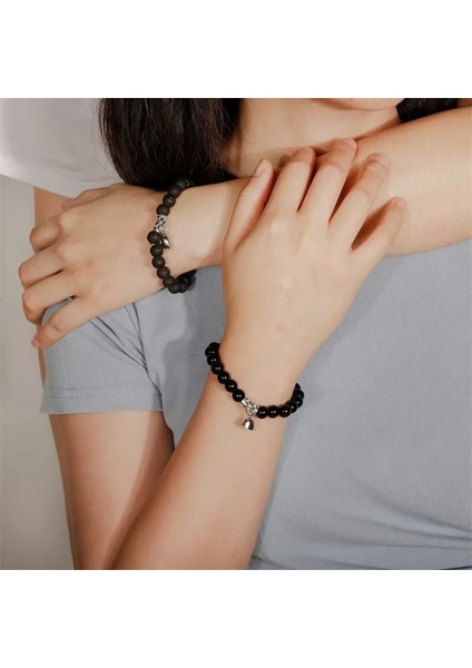 No.15 Boyutu 2021 Yeni Moda Doğal Beyaz Howlite Boncuk Bileklik Mıknatıs Kalp Şeklinde Çift Bilezik Mesafe Taş Bilezik Takı Hediyeler (Yurt Dışından) indirimleri