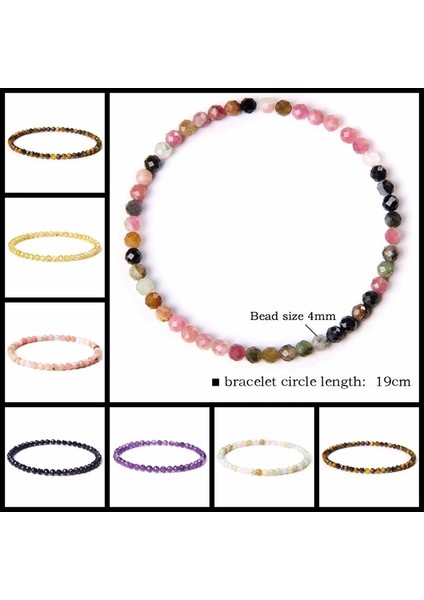 17CM Tarzı Akikler 4mm Yönlü Turmalin Bilezikler Kadın Erkek Doğal Taş Ametistler Zirkon Kuvars Streç Halat Reiki Takı Bohemia Pulsera (Yurt Dışından)