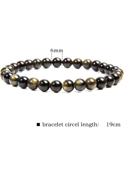 19CM Tarzı 6mm Siyah Altın Obsidyen Boncuklu Streç Bilezikler Doğal Taş Boncuk Bilezik Bilezik Kadın Erkek Çiftler Için Enerji Takı (Yurt Dışından)