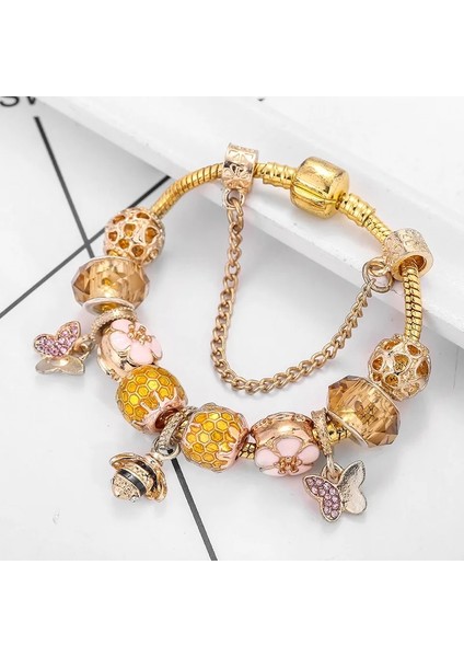 17CM Tarzı Altın Rengi8 Altın Kristal Aşk Kalp Charm Bilezikler ve Bilezikler Altın Rengi Kadınlar Için Güzel Bilezikler Mücevherat Pulseira Feminina (Yurt Dışından)