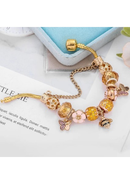 17CM Tarzı Altın Rengi8 Altın Kristal Aşk Kalp Charm Bilezikler ve Bilezikler Altın Rengi Kadınlar Için Güzel Bilezikler Mücevherat Pulseira Feminina (Yurt Dışından)
