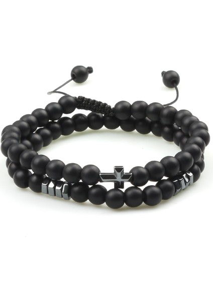 Siyah Mat Et Obsidyen Taş Bilezik Erkekler Siyah Lav Hematit Çapraz Boncuk Bileklik Kadınlar Charm Doğal Taş Paryer Takı Pulseras (Yurt Dışından)