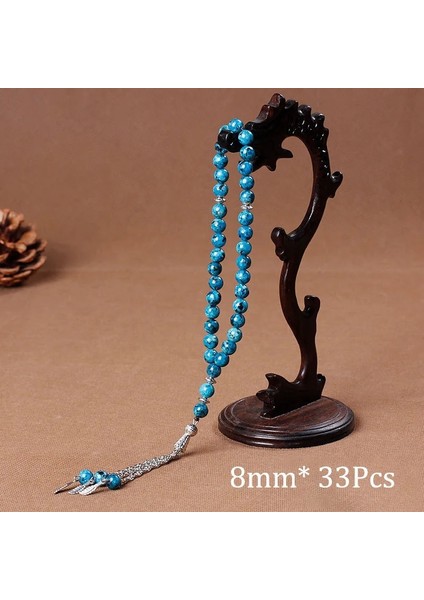 Yabancı 8mm Doğal Taş Siyah Akik Boncuk Püskül Kolye 33 Tesbih Islam Müslüman Tesbih Allah Muhammed Tespih Kadın Erkek Için (Yurt Dışından)