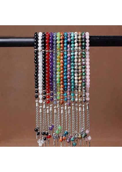 Yabancı 8mm Doğal Taş Siyah Akik Boncuk Püskül Kolye 33 Tesbih Islam Müslüman Tesbih Allah Muhammed Tespih Kadın Erkek Için (Yurt Dışından) fiyatları