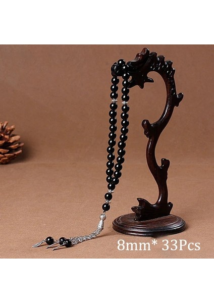 Yabancı 8mm Doğal Taş Siyah Akik Boncuk Püskül Kolye 33 Tesbih Islam Müslüman Tesbih Allah Muhammed Tespih Kadın Erkek Için (Yurt Dışından) fırsatları