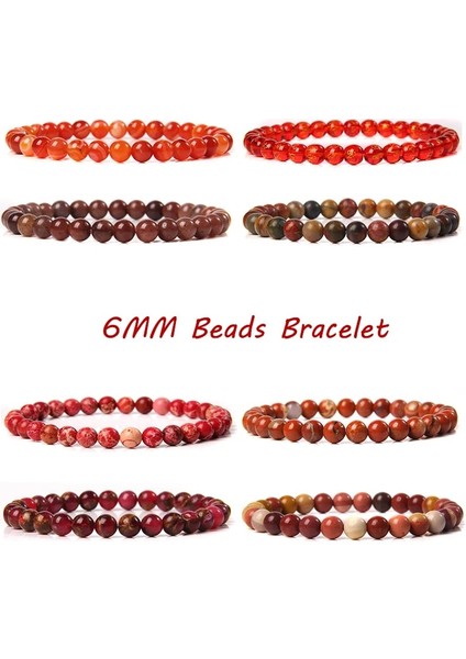 19CM Tarzı 7.yaldıztaşı Kırmızı Bilezik Doğal Taş 6 mm Boncuk Bilezik Kadın Erkek Streç Elastik Halat Reiki Kristal Jades Agates Pulsera Takı Hediye (Yurt Dışından)