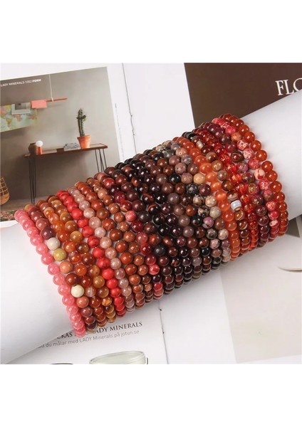 19CM Tarzı 7.yaldıztaşı Kırmızı Bilezik Doğal Taş 6 mm Boncuk Bilezik Kadın Erkek Streç Elastik Halat Reiki Kristal Jades Agates Pulsera Takı Hediye (Yurt Dışından)