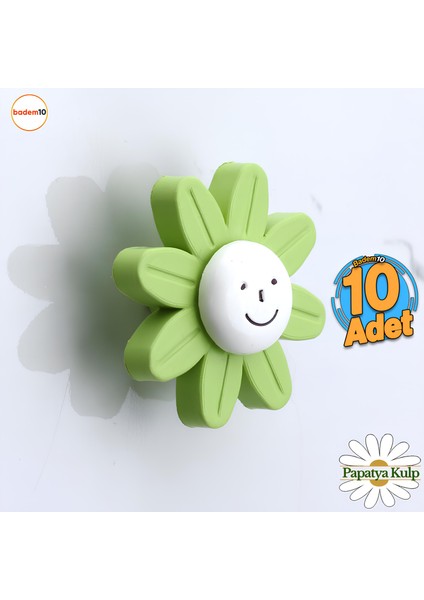 Plastik Papatya Kulp 10 Adet Yeşil Mobilya Çoçuk Odası Kız Erkek Dolap Kapak Kulpu Çekmece Kulbu