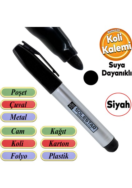 Kalıcı Çıkmaz Koli Kalemi Suya Dayanıklı Işaretleme Markalama Siyah Kalem Metal Cam Çuval Folyo