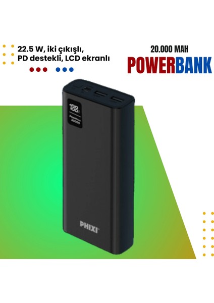 Force QC2220 20.000MAH LCD Ekranlı 22.5W Pd Destekli Taşınabilir Powerbank