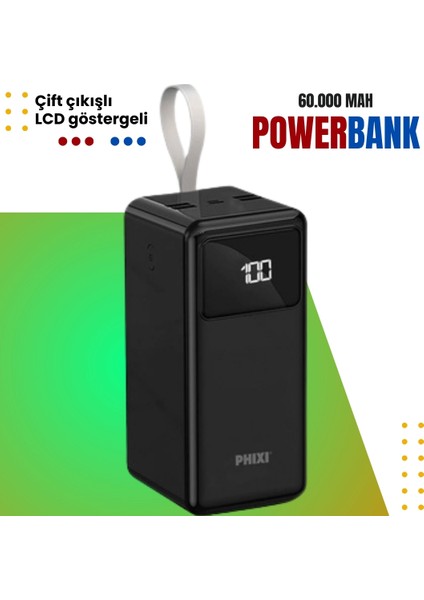 Force P60 60.000MAH LCD Ekranlı 2 Çıkışlı Powerbank – Yüksek Kapasite ve Güçlü Performans