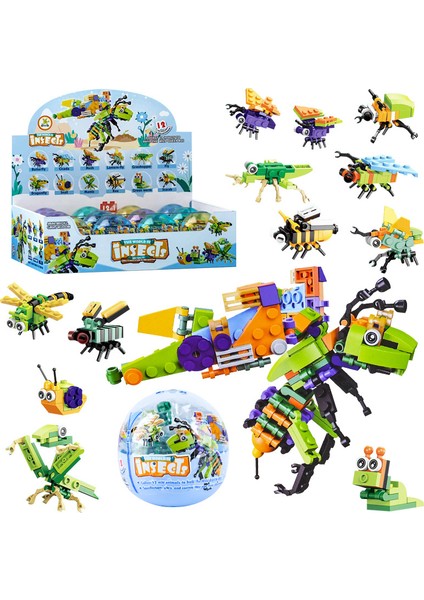 Erkek Çocuğun Birleştirilmiş Küçük Parçacık Yapı Taşları 12 Böcek Gashapon Oyuncak Seti (12 Parça) (Yurt Dışından)