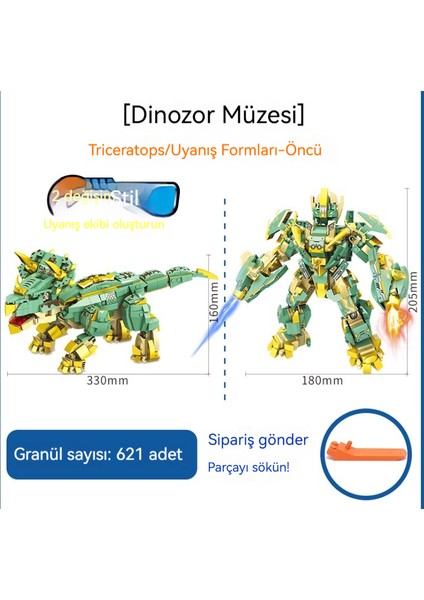 Triceratops Küçük Tuğla Yapı Taşı Dönüştürme Robotu Dinozor Müzesi Modeli Yapı Taşı Montaj Oyuncak (Yurt Dışından)