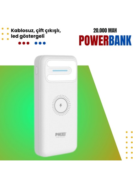 Basic PW22 20.000MAH Kablosuz Şarjlı Powerbank - Çift Çıkışlı, Hızlı Şarj ve LED Göstergeli