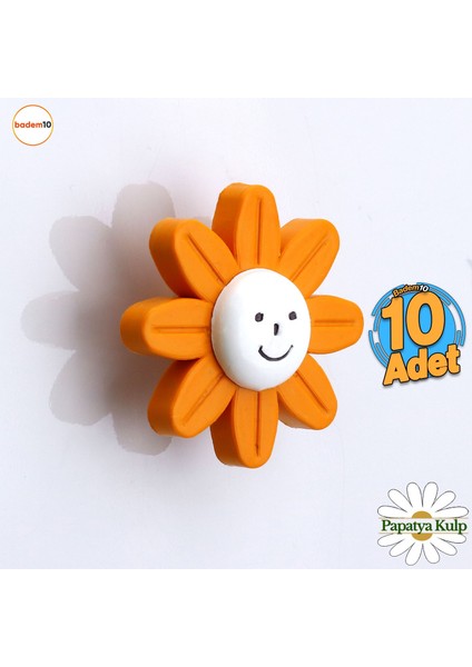 Plastik Papatya Kulp 10 Adet Turuncu Mobilya Çoçuk Odası Kız Erkek Dolap Kapak Kulpu Çekmece Kulbu