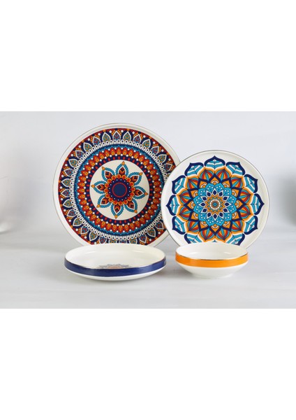 Tanzanite - 24 Parça, Etnik, Modern, Çağdaş Tasarımlı Porselen Yemek Takımı