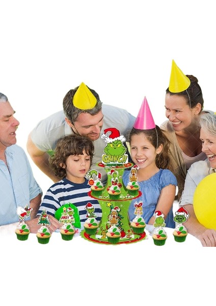 Noel Dekorasyonu Grinch Çok Katmanlı Kek Tepsisi + 10 Adet Yeşil Tüylü Canavar Kek Ekleme Tatlı Masa Dıy Dekorasyon (Yurt Dışından) fiyatları
