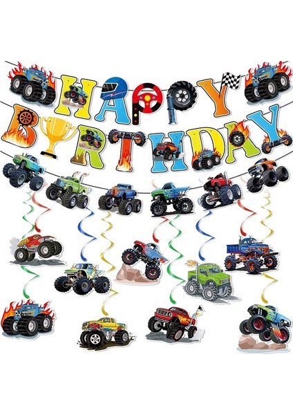 Doğum Günü Partisi Dekorasyonu Arazi Aracı Doğum Günü Cazibesi Canavar Kamyon Spiral El Yapımı Dıy Charm (9'lu Paket) (Yurt Dışından)
