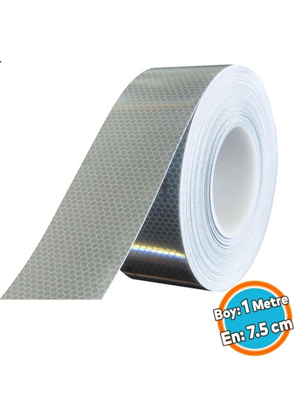Fosforlu Reflektörlü Bant Beyaz Reflektif Şerit Bant 7.5 cm 1 Metre Ikaz Bandı